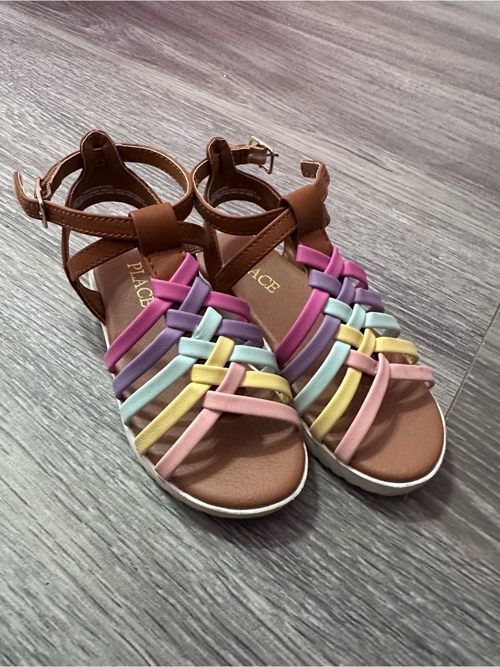The Children's Place Brown Sandals with Pastel Multicolor Straps
